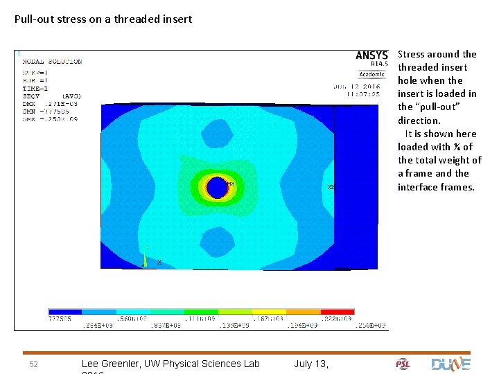 Pull-out stress on a threaded insert Stress around the threaded insert hole when the