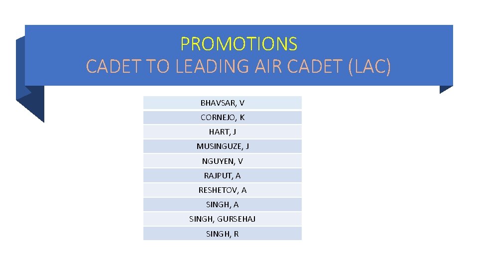 PROMOTIONS CADET TO LEADING AIR CADET (LAC) BHAVSAR, V CORNEJO, K HART, J MUSINGUZE, PROMOTIONS CADET TO LEADING AIR CADET (LAC) BHAVSAR, V CORNEJO, K HART, J MUSINGUZE,