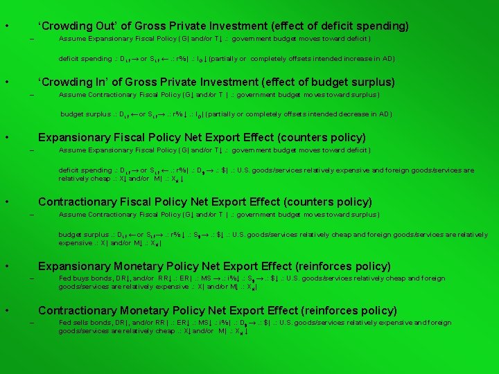  • ‘Crowding Out’ of Gross Private Investment (effect of deficit spending) – Assume