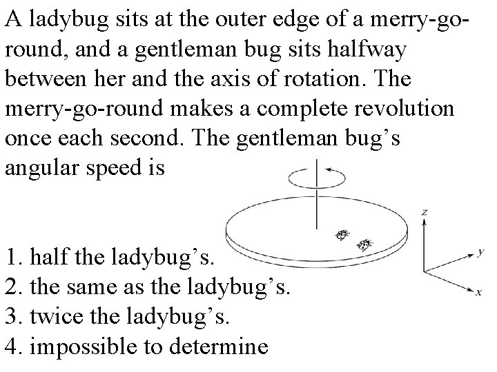 A ladybug sits at the outer edge of a merry-goround, and a gentleman bug