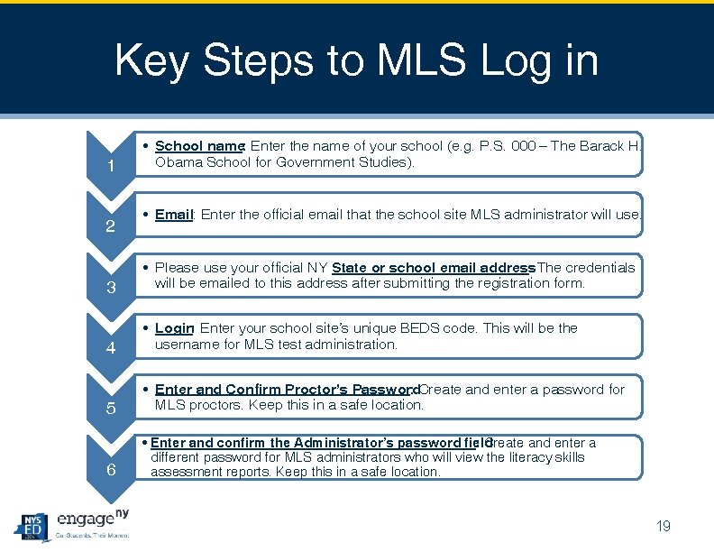 Key Steps to MLS Log in 1 2 • School name: Enter the name