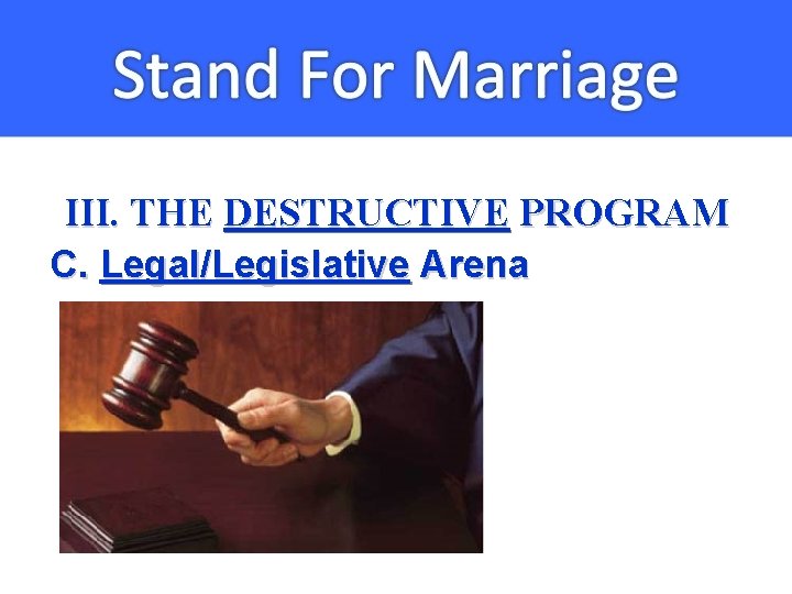 III. THE DESTRUCTIVE PROGRAM C. Legal/Legislative Arena 