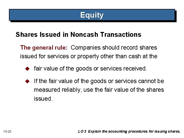 Equity Shares Issued in Noncash Transactions The general rule: Companies should record shares issued Equity Shares Issued in Noncash Transactions The general rule: Companies should record shares issued