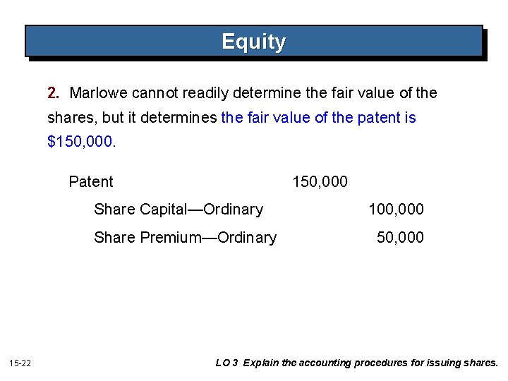Equity 2. Marlowe cannot readily determine the fair value of the shares, but it Equity 2. Marlowe cannot readily determine the fair value of the shares, but it