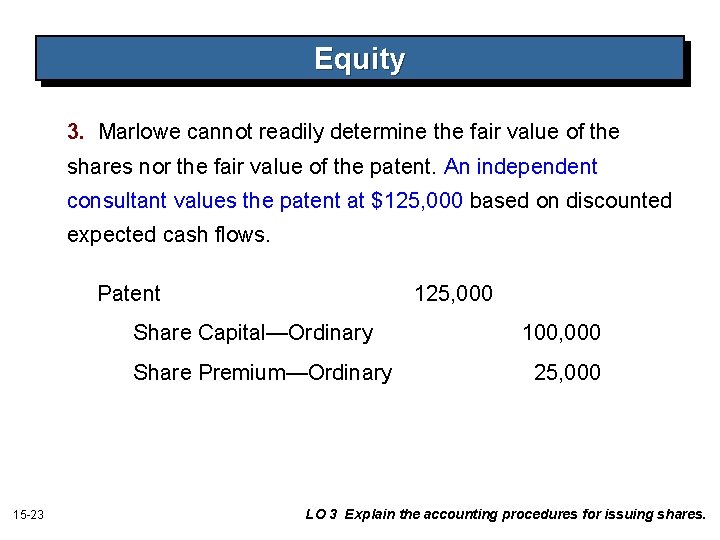 Equity 3. Marlowe cannot readily determine the fair value of the shares nor the Equity 3. Marlowe cannot readily determine the fair value of the shares nor the