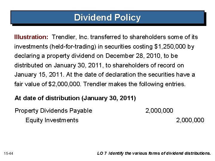 Dividend Policy Illustration: Trendler, Inc. transferred to shareholders some of its investments (held-for-trading) in Dividend Policy Illustration: Trendler, Inc. transferred to shareholders some of its investments (held-for-trading) in