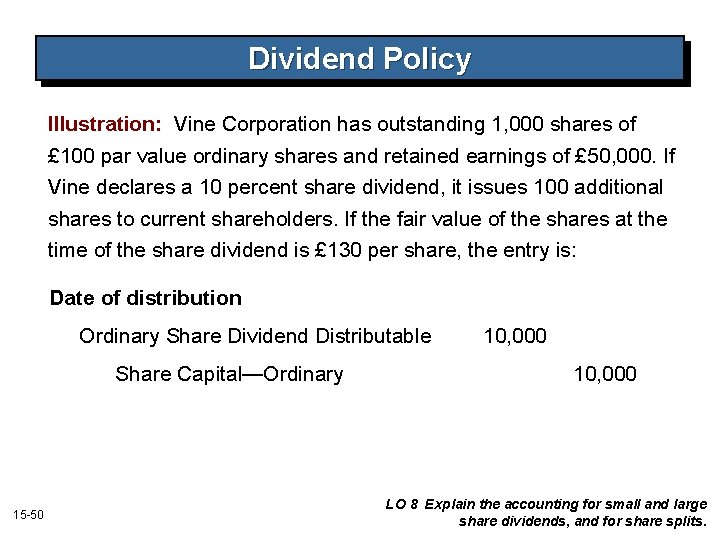 Dividend Policy Illustration: Vine Corporation has outstanding 1, 000 shares of £ 100 par Dividend Policy Illustration: Vine Corporation has outstanding 1, 000 shares of £ 100 par