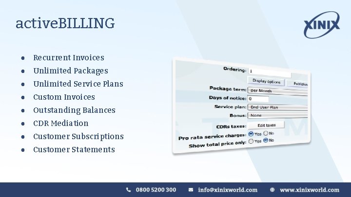 active. BILLING ● Recurrent Invoices ● Unlimited Packages ● Unlimited Service Plans ● Custom active. BILLING ● Recurrent Invoices ● Unlimited Packages ● Unlimited Service Plans ● Custom