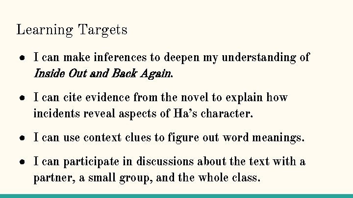 Learning Targets ● I can make inferences to deepen my understanding of Inside Out