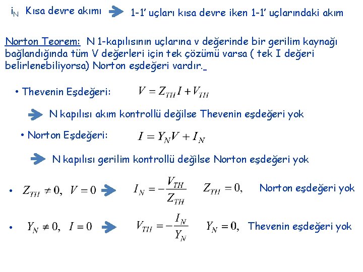 i. N Kısa devre akımı 1 -1’ uçları kısa devre iken 1 -1’ uçlarındaki