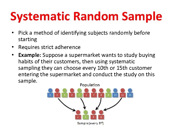 Systematic Random Sample • Pick a method of identifying subjects randomly before starting •