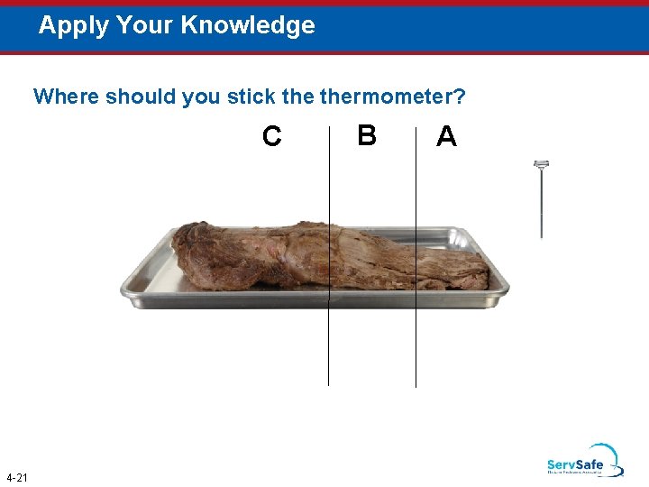 Apply Your Knowledge Where should you stick thermometer? C 4 -21 B A 