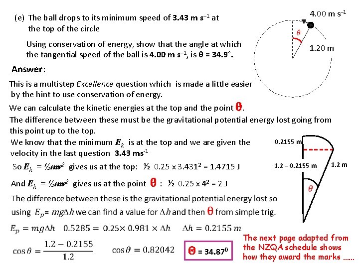 (e) 4. 00 m s– 1 The ball drops to its minimum speed of
