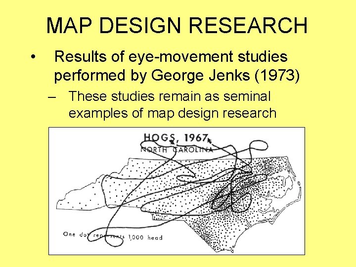 MAP DESIGN RESEARCH • Results of eye-movement studies performed by George Jenks (1973) –