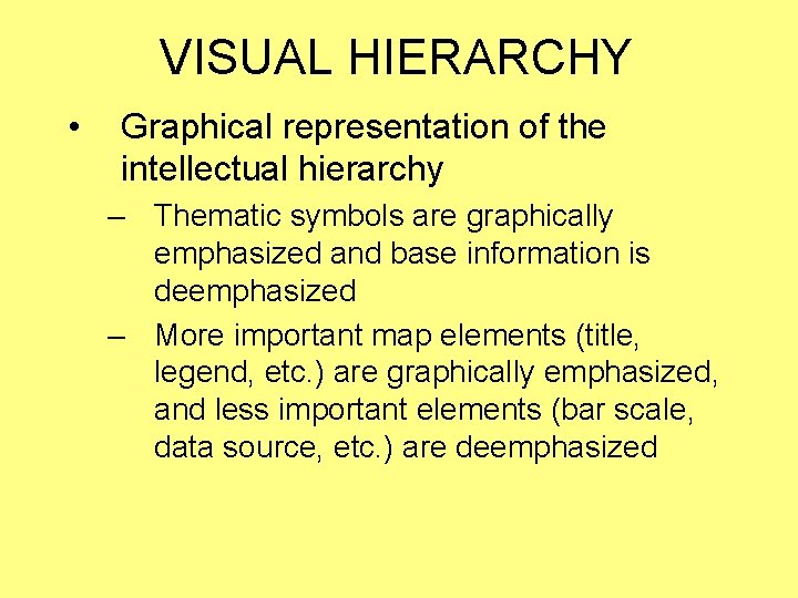 VISUAL HIERARCHY • Graphical representation of the intellectual hierarchy – Thematic symbols are graphically