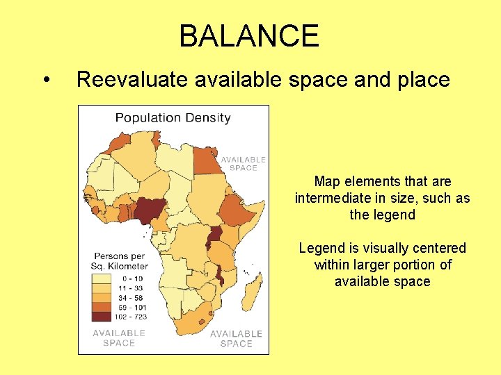 BALANCE • Reevaluate available space and place Map elements that are intermediate in size,