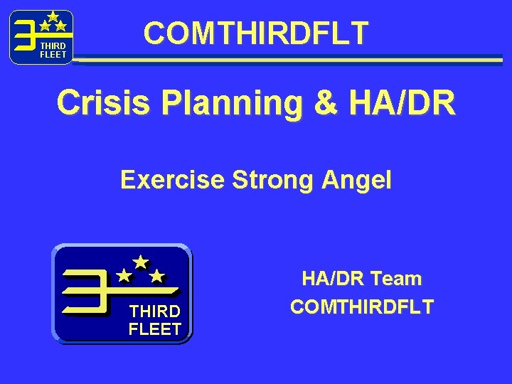 THIRD FLEET COMTHIRDFLT Crisis Planning & HA/DR Exercise Strong Angel THIRD FLEET HA/DR Team