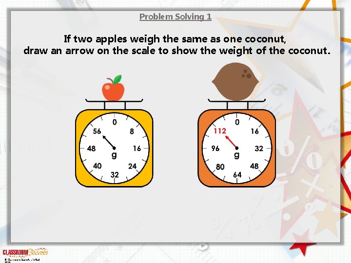 Problem Solving 1 If two apples weigh the same as one coconut, draw an