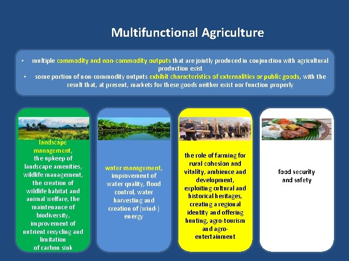 Multifunctional Agriculture • multiple commodity and non-commodity outputs that are jointly produced in conjunction