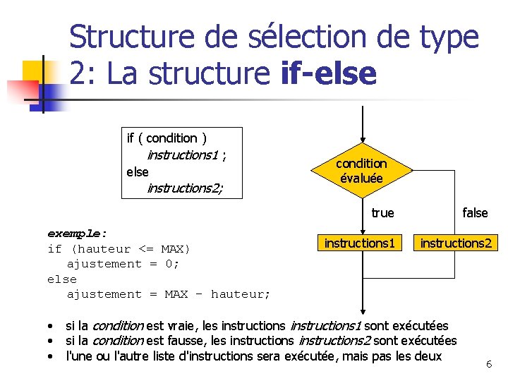 Structure de sélection de type 2: La structure if-else if ( condition ) instructions