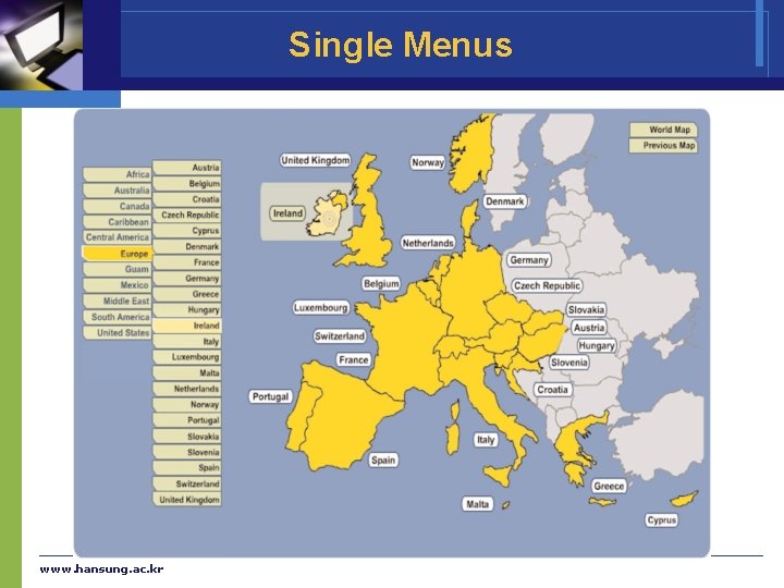 Single Menus www. hansung. ac. kr 