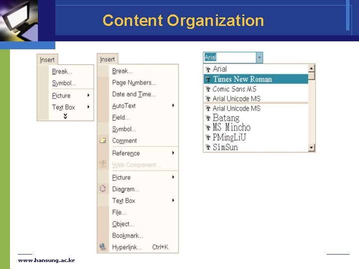 Content Organization www. hansung. ac. kr 