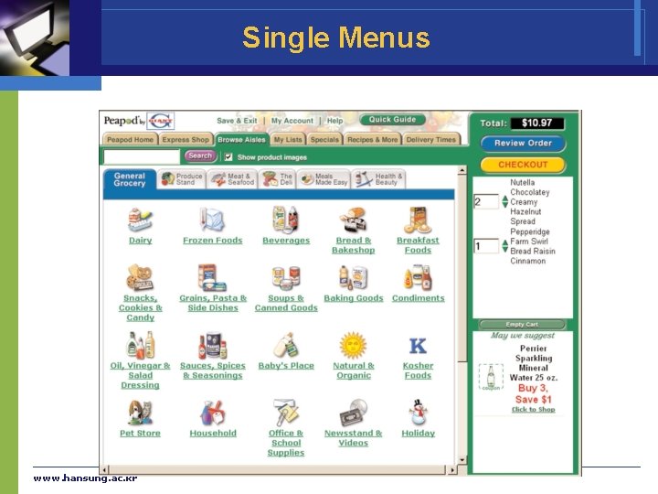 Single Menus www. hansung. ac. kr 