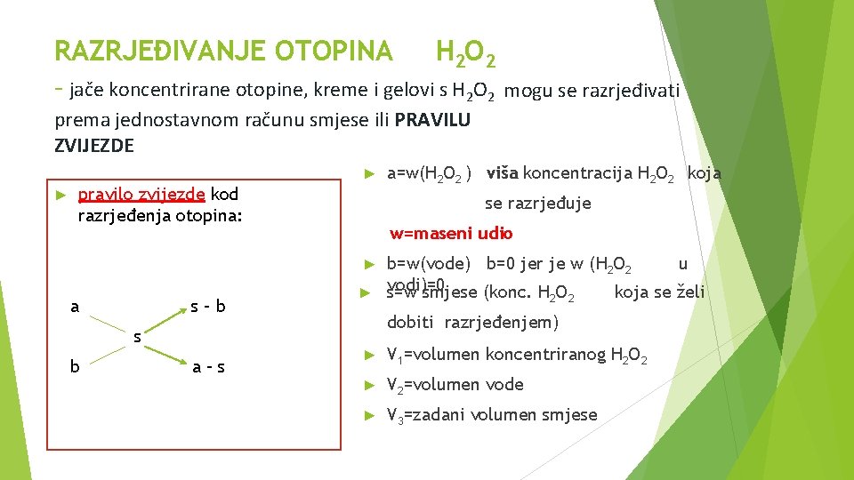 RAZRJEĐIVANJE OTOPINA H 2 O 2 - jače koncentrirane otopine, kreme i gelovi s