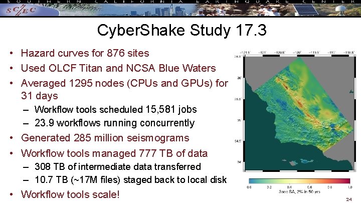 Cyber. Shake Study 17. 3 • Hazard curves for 876 sites • Used OLCF