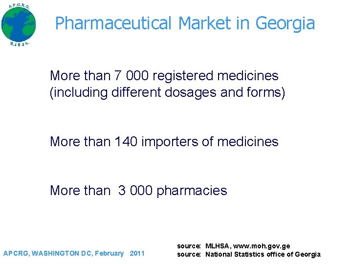 Pharmaceutical Market in Georgia More than 7 000 registered medicines (including different dosages and