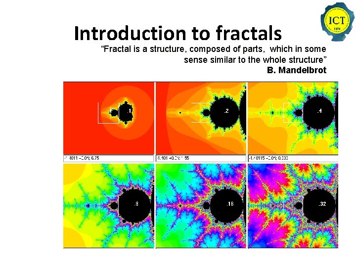 Introduction to fractals “Fractal is a structure, composed of parts, which in some sense