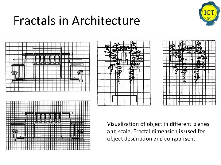 Fractals in Architecture Visualization of object in different planes and scale. Fractal dimension is