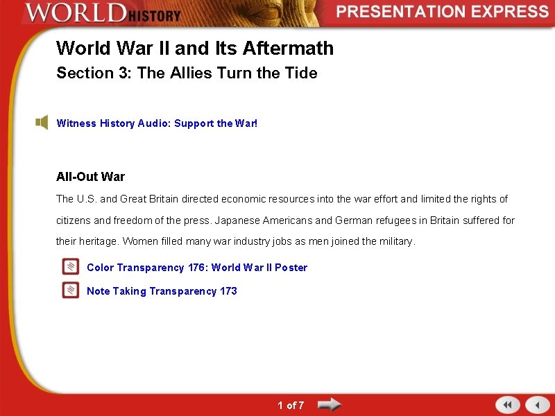World War II and Its Aftermath Section 3: The Allies Turn the Tide Witness