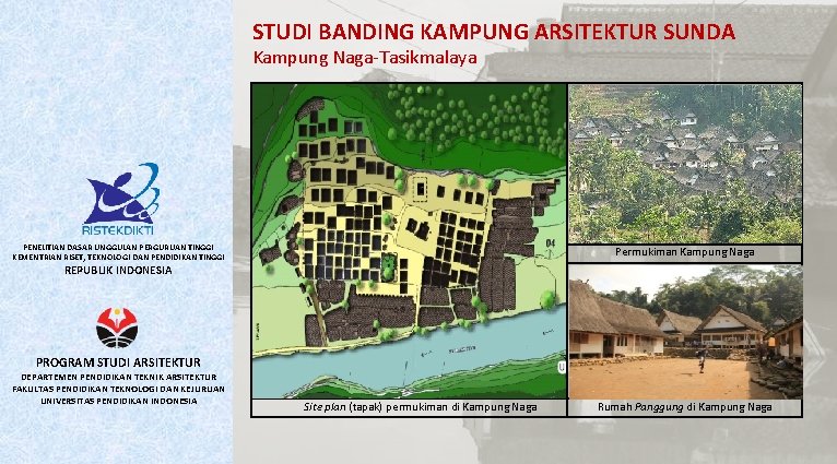 STUDI BANDING KAMPUNG ARSITEKTUR SUNDA Kampung Naga-Tasikmalaya PENELITIAN DASAR UNGGULAN PERGURUAN TINGGI KEMENTRIAN RISET,