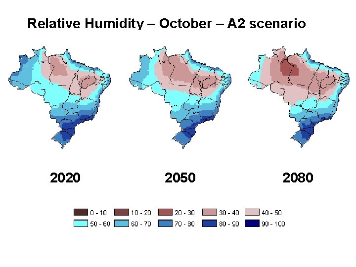 Relative Humidity – October – A 2 scenario 2020 2050 2080 