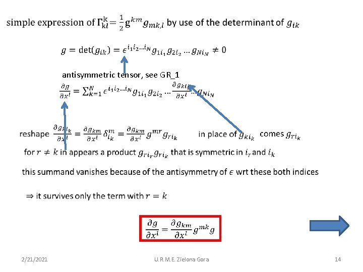  antisymmetric tensor, see GR_1 2/21/2021 U. R. M. E. Zielona Gora 14 