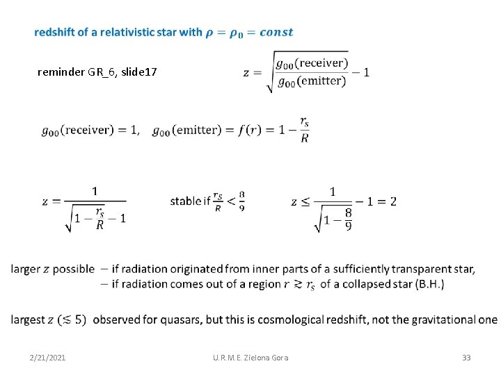  reminder GR_6, slide 17 2/21/2021 U. R. M. E. Zielona Gora 33 