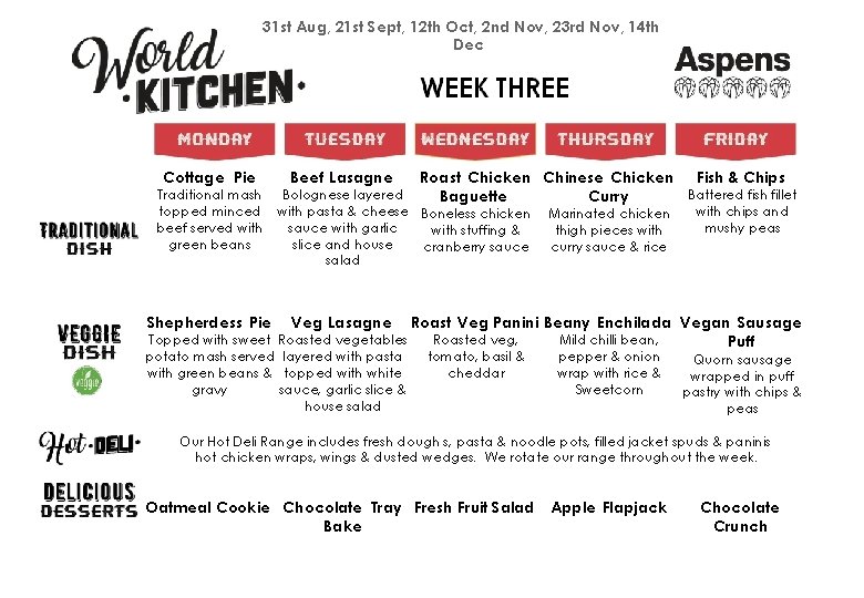 31 st Aug, 21 st Sept, 12 th Oct, 2 nd Nov, 23 rd