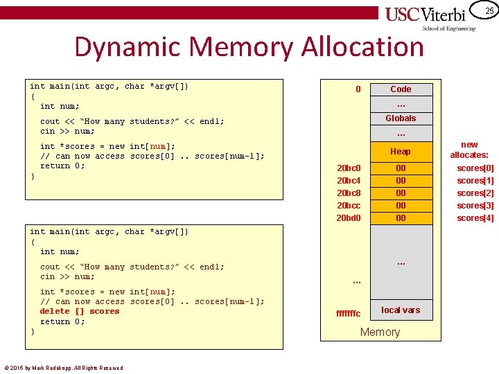 25 Dynamic Memory Allocation int main(int argc, char *argv[]) { int num; 0 …