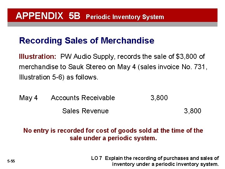 APPENDIX 5 B Periodic Inventory System Recording Sales of Merchandise Illustration: PW Audio Supply, APPENDIX 5 B Periodic Inventory System Recording Sales of Merchandise Illustration: PW Audio Supply,