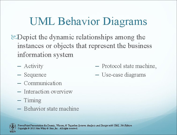 UML Behavior Diagrams Depict the dynamic relationships among the instances or objects that represent