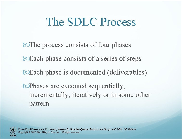 The SDLC Process The process consists of four phases Each phase consists of a