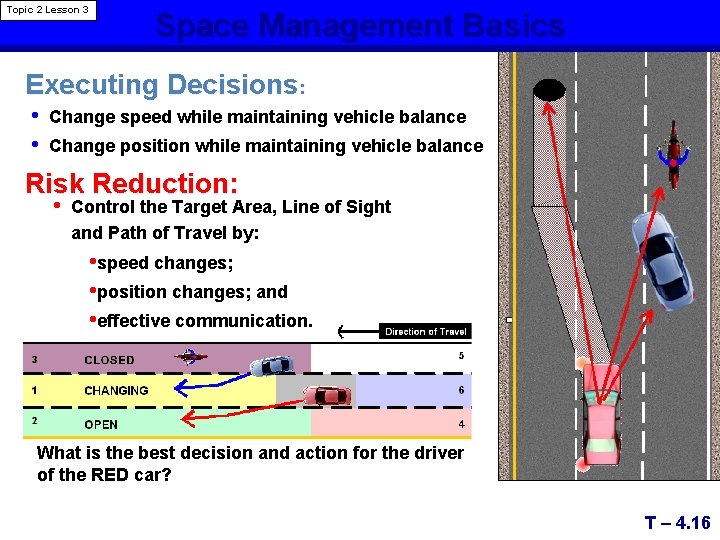 Topic 2 Lesson 3 Space Management Basics Executing Decisions: • • Change speed while