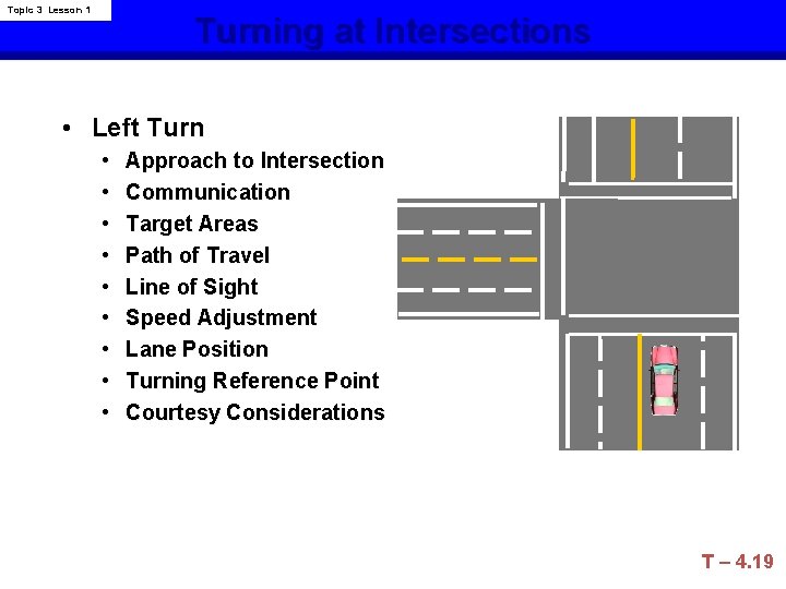 Topic 3 Lesson 1 Turning at Intersections • Left Turn • • • Approach