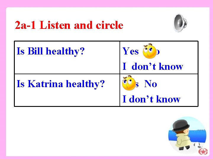 2 a-1 Listen and circle Is Bill healthy? Yes No I don’t know Is 2 a-1 Listen and circle Is Bill healthy? Yes No I don’t know Is