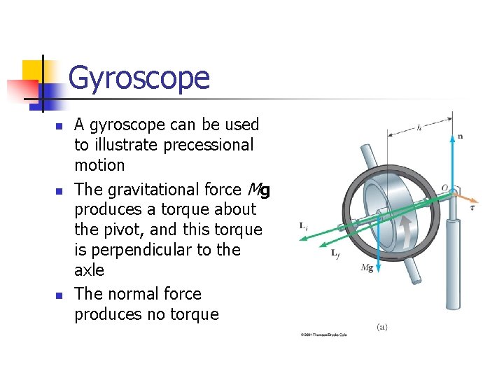 Gyroscope n n n A gyroscope can be used to illustrate precessional motion The