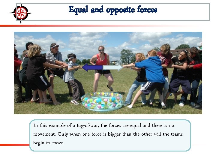 Equal and opposite forces In this example of a tug-of-war, the forces are equal