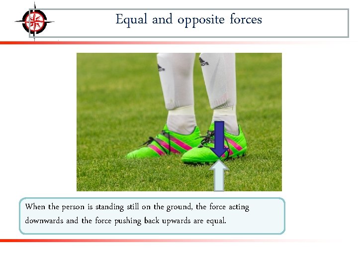 Equal and opposite forces When the person is standing still on the ground, the