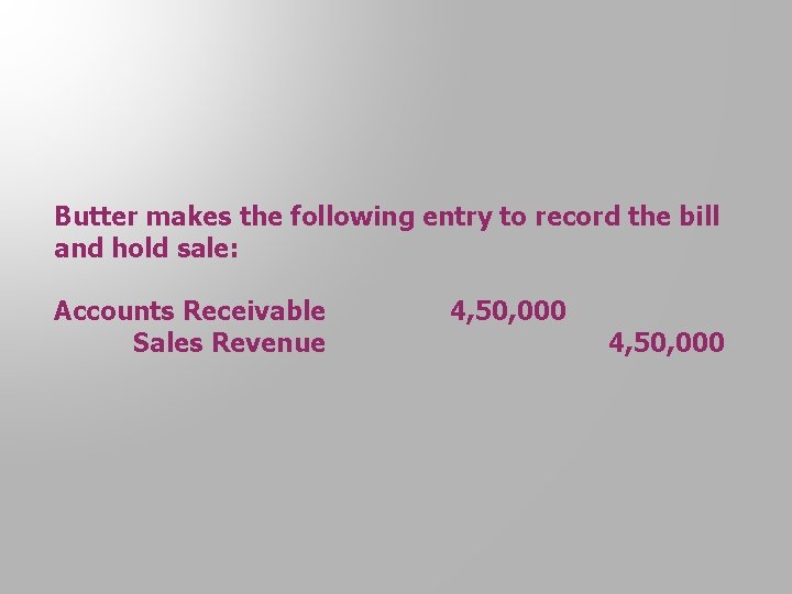 Butter makes the following entry to record the bill and hold sale: Accounts Receivable