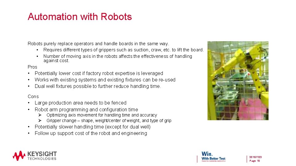 Automation with Robots purely replace operators and handle boards in the same way. •